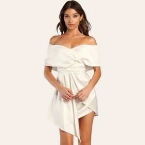 Always Celebrating Ivory Satin Off-the-Shoulder Mini Dress 💕